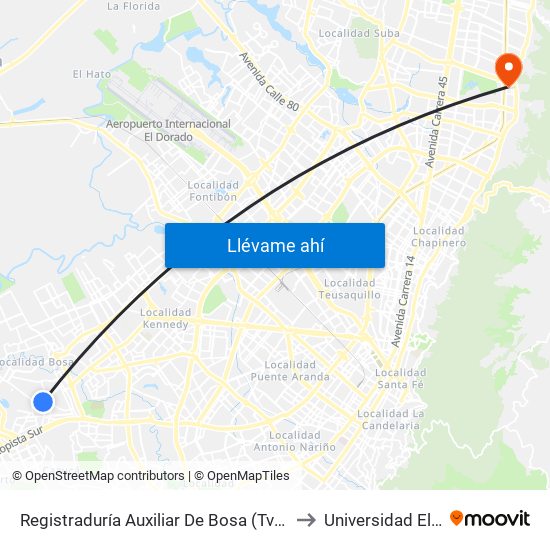 Registraduría Auxiliar De Bosa (Tv 78l - Dg 69c Sur) to Universidad El Bosque map