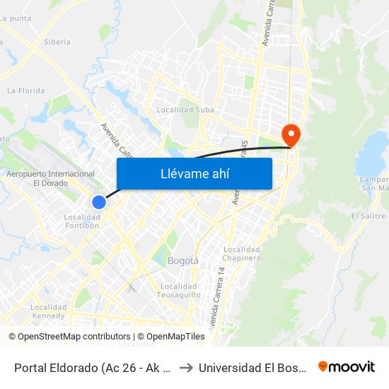 Portal Eldorado (Ac 26 - Ak 96) to Universidad El Bosque map