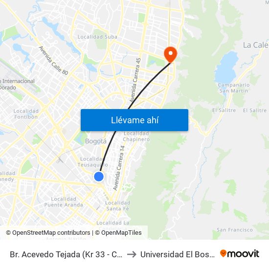 Br. Acevedo Tejada (Kr 33 - Cl 28) to Universidad El Bosque map