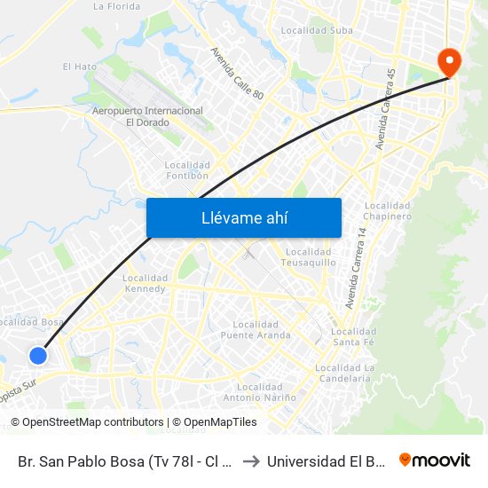 Br. San Pablo Bosa (Tv 78l - Cl 69a Sur) to Universidad El Bosque map