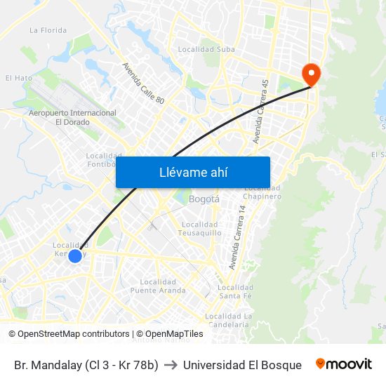 Br. Mandalay (Cl 3 - Kr 78b) to Universidad El Bosque map