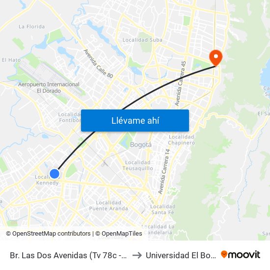 Br. Las Dos Avenidas (Tv 78c - Dg 7a) to Universidad El Bosque map