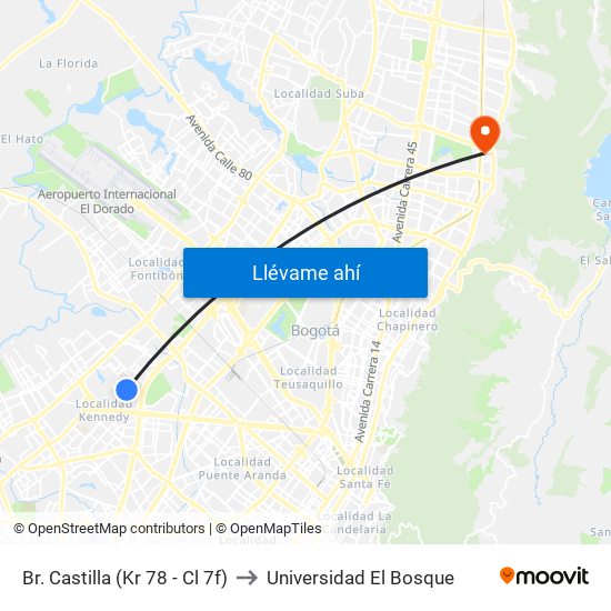 Br. Castilla (Kr 78 - Cl 7f) to Universidad El Bosque map