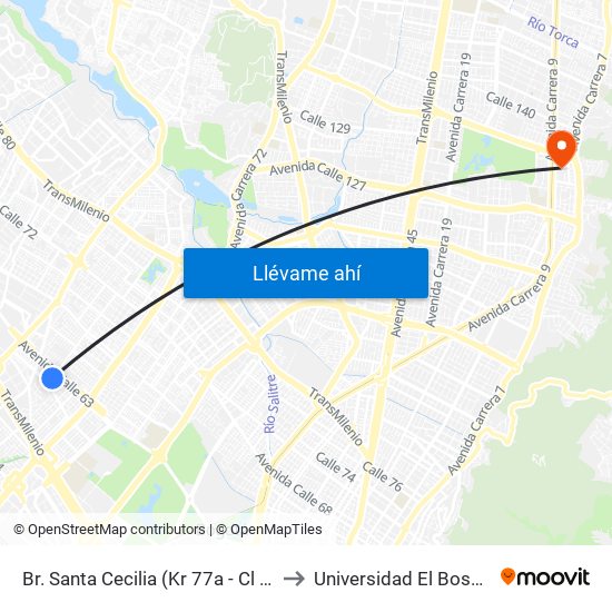 Br. Santa Cecilia (Kr 77a - Cl 55) to Universidad El Bosque map