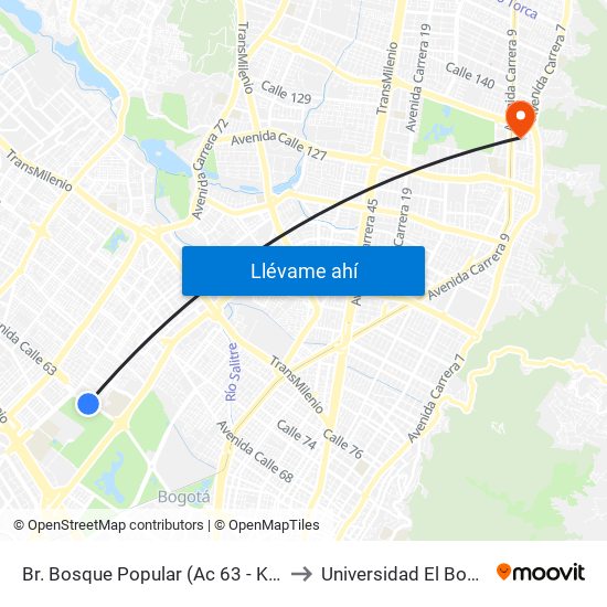 Br. Bosque Popular (Ac 63 - Kr 69f) to Universidad El Bosque map