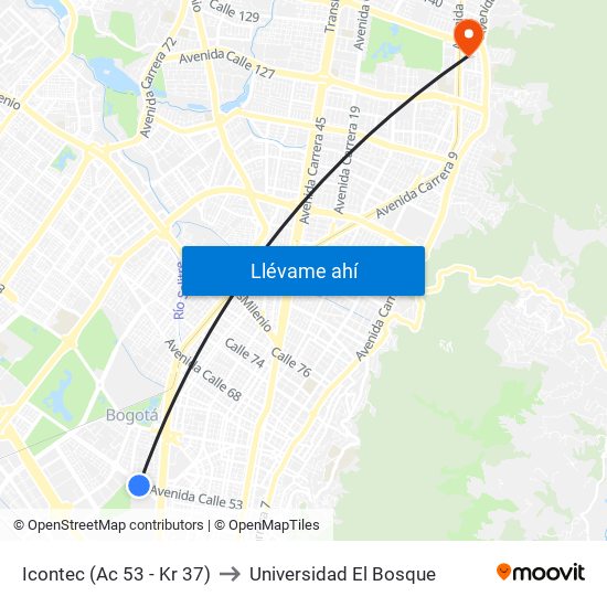 Icontec (Ac 53 - Kr 37) to Universidad El Bosque map