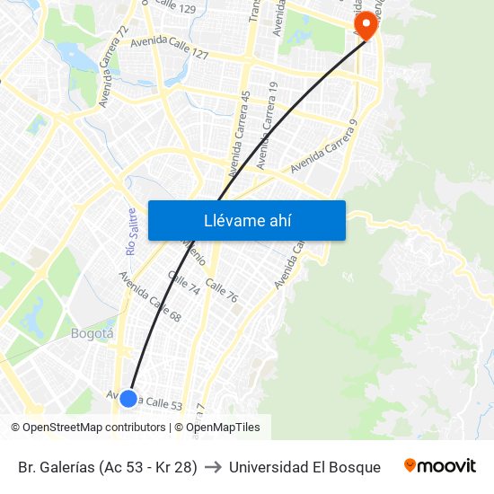 Br. Galerías (Ac 53 - Kr 28) to Universidad El Bosque map