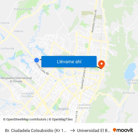 Br. Ciudadela Colsubsidio (Kr 114 - Ac 80) to Universidad El Bosque map