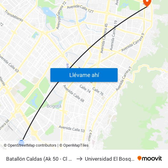 Batallón Caldas (Ak 50 - Cl 19) to Universidad El Bosque map