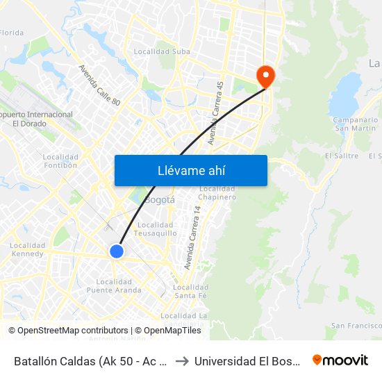 Batallón Caldas (Ak 50 - Ac 17) to Universidad El Bosque map