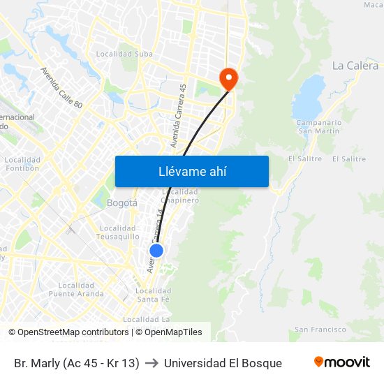 Br. Marly (Ac 45 - Kr 13) to Universidad El Bosque map