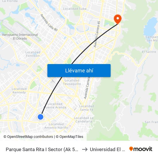 Parque Santa Rita I Sector (Ak 50 - Cl 31 Sur) to Universidad El Bosque map