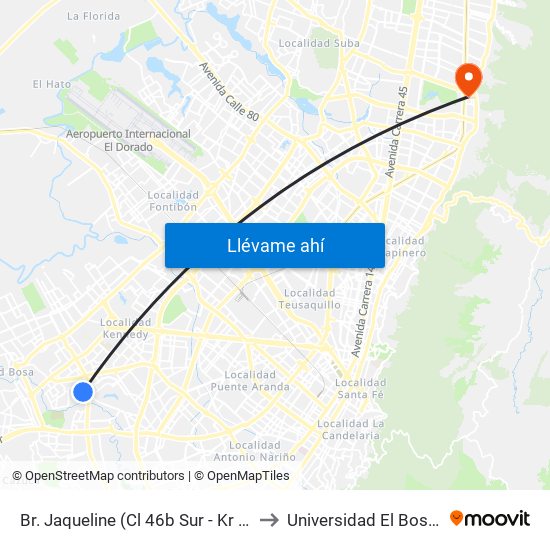 Br. Jaqueline (Cl 46b Sur - Kr 77v) to Universidad El Bosque map