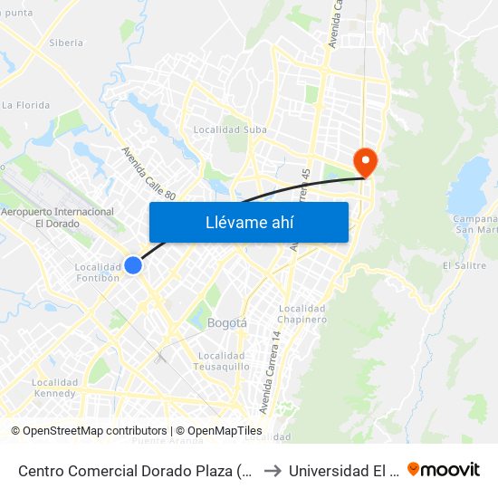 Centro Comercial Dorado Plaza (Ac 26 - Kr 85d) to Universidad El Bosque map