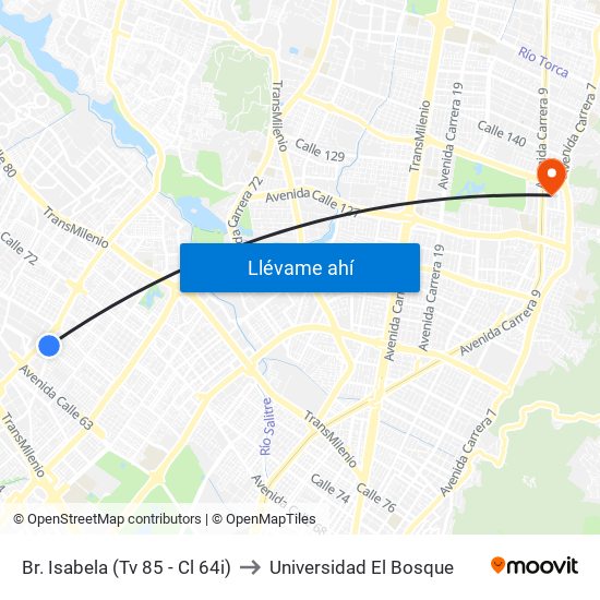 Br. Isabela (Tv 85 - Cl 64i) to Universidad El Bosque map