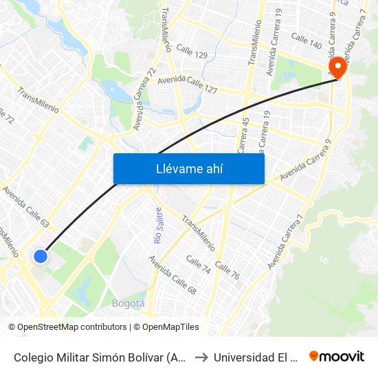 Colegio Militar Simón Bolívar (Ak 70 - Cl 51) to Universidad El Bosque map