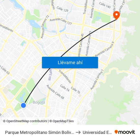 Parque Metropolitano Simón Bolívar (Ac 53 - Ak 60) to Universidad El Bosque map