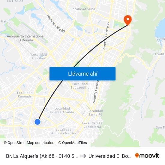 Br. La Alquería (Ak 68 - Cl 40 Sur) (A) to Universidad El Bosque map