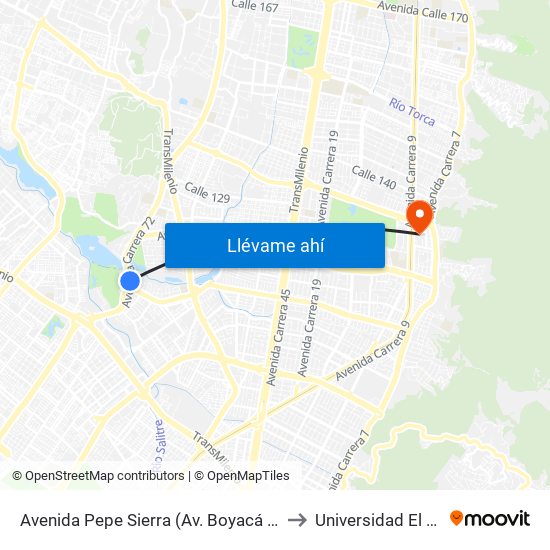 Avenida Pepe Sierra (Av. Boyacá - Cl 116a) (A) to Universidad El Bosque map