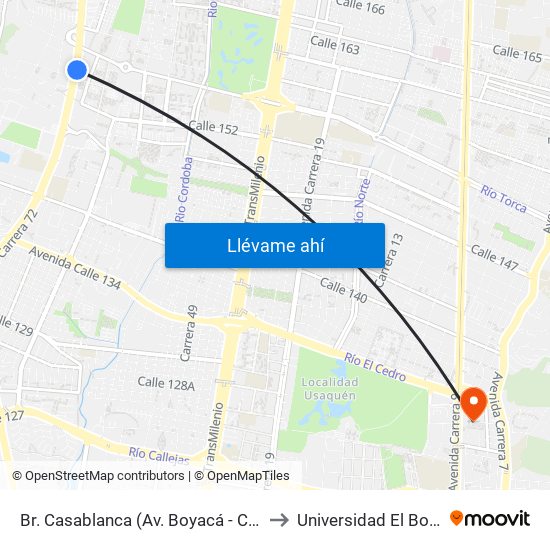 Br. Casablanca (Av. Boyacá - Cl 152b) to Universidad El Bosque map