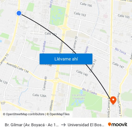 Br. Gilmar (Av. Boyacá - Ac 153) to Universidad El Bosque map