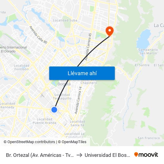 Br. Ortezal (Av. Américas - Tv 39) to Universidad El Bosque map