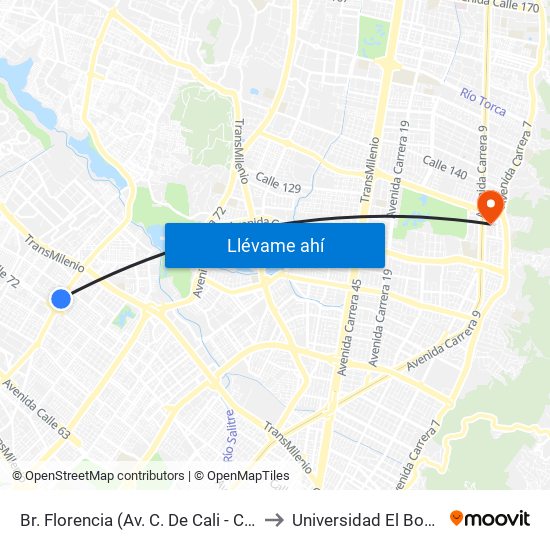Br. Florencia (Av. C. De Cali - Cl 72b) to Universidad El Bosque map