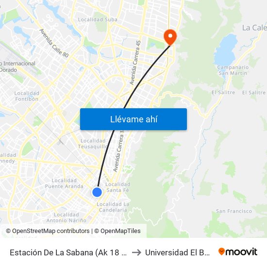 Estación De La Sabana (Ak 18 - Ac 13) to Universidad El Bosque map