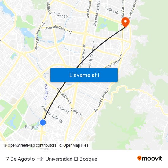 7 De Agosto to Universidad El Bosque map