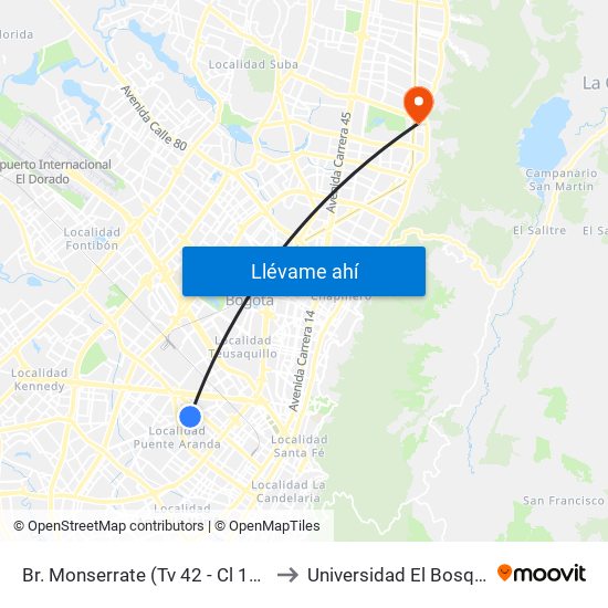 Br. Monserrate (Tv 42 - Cl 11a) to Universidad El Bosque map