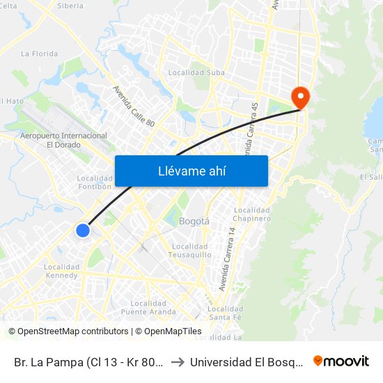 Br. La Pampa (Cl 13 - Kr 80d) to Universidad El Bosque map