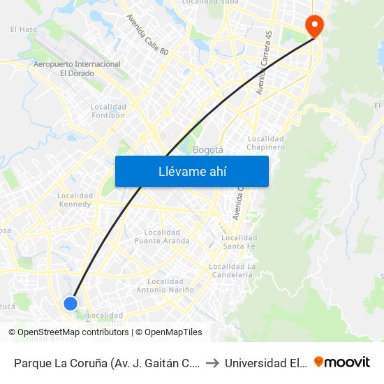 Parque La Coruña (Av. J. Gaitán C. - Cl 58a Sur) (A) to Universidad El Bosque map
