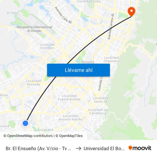 Br. El Ensueño (Av. V/cio - Tv 63) (A) to Universidad El Bosque map