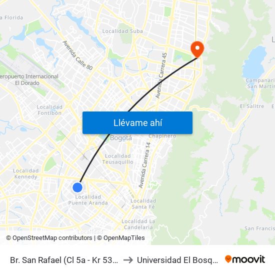 Br. San Rafael (Cl 5a - Kr 53c) to Universidad El Bosque map
