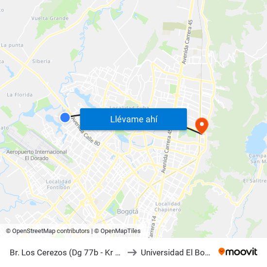 Br. Los Cerezos (Dg 77b - Kr 119a) to Universidad El Bosque map