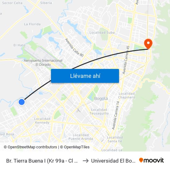 Br. Tierra Buena I (Kr 99a - Cl 26 Sur) to Universidad El Bosque map