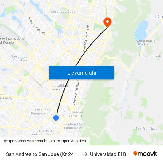San Andresito San José (Kr 24 - Cl 9) (B) to Universidad El Bosque map