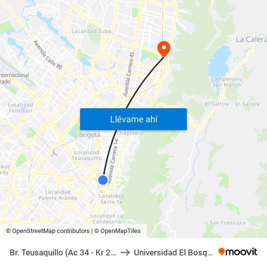 Br. Teusaquillo (Ac 34 - Kr 20) to Universidad El Bosque map