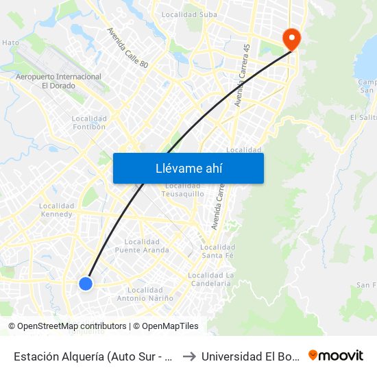 Estación Alquería (Auto Sur - Kr 51f) to Universidad El Bosque map