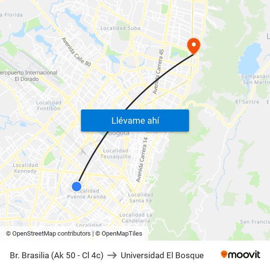 Br. Brasilia (Ak 50 - Cl 4c) to Universidad El Bosque map