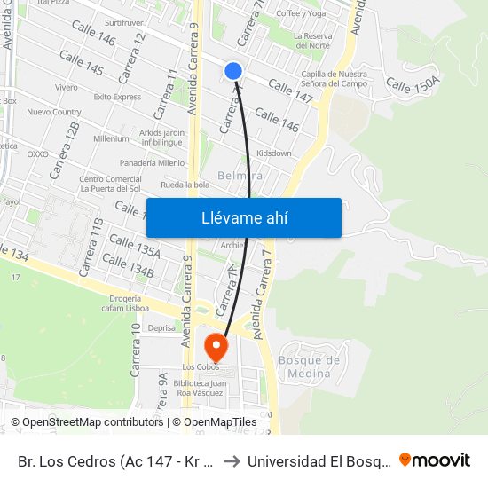 Br. Los Cedros (Ac 147 - Kr 7f) to Universidad El Bosque map