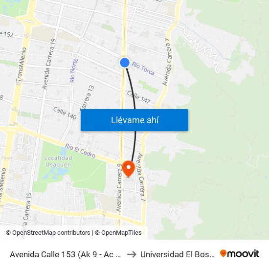 Avenida Calle 153 (Ak 9 - Ac 153) to Universidad El Bosque map