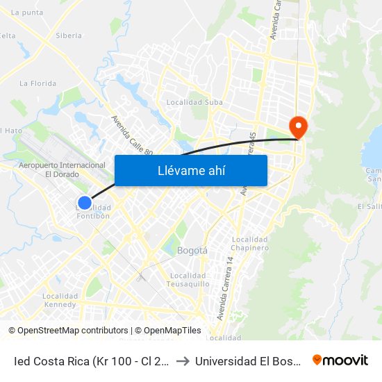 Ied Costa Rica (Kr 100 - Cl 23b) to Universidad El Bosque map