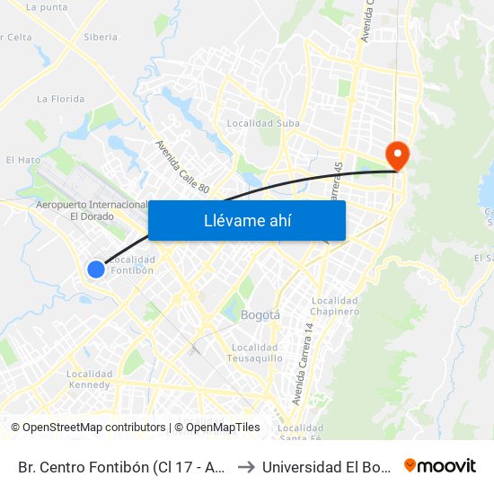 Br. Centro Fontibón (Cl 17 - Ak 100) to Universidad El Bosque map
