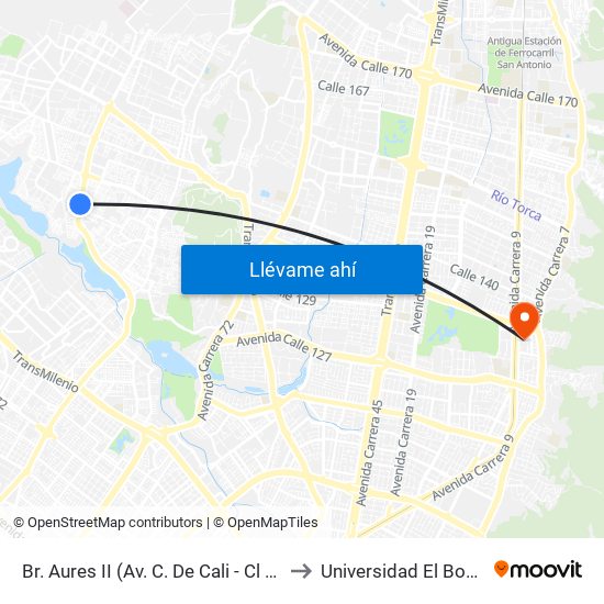 Br. Aures II (Av. C. De Cali - Cl 129d) to Universidad El Bosque map