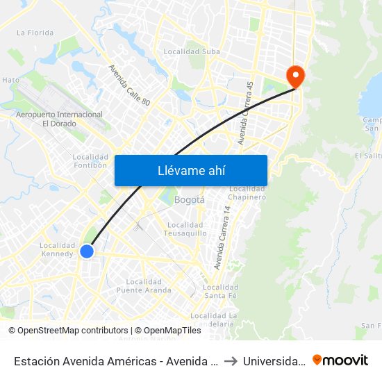 Estación Avenida Américas - Avenida Boyacá (Av. Américas - Kr 71b Bis) to Universidad El Bosque map