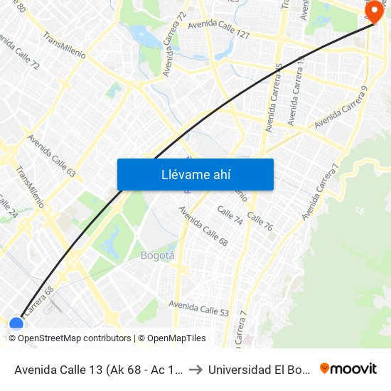 Avenida Calle 13 (Ak 68 - Ac 13) (A) to Universidad El Bosque map