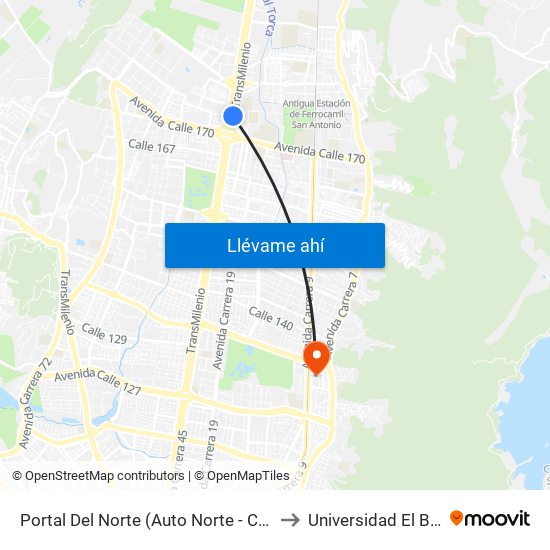Portal Del Norte (Auto Norte - Cl 172a) (A) to Universidad El Bosque map