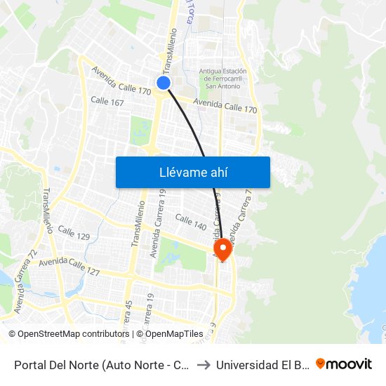 Portal Del Norte (Auto Norte - Cl 172a) (B) to Universidad El Bosque map