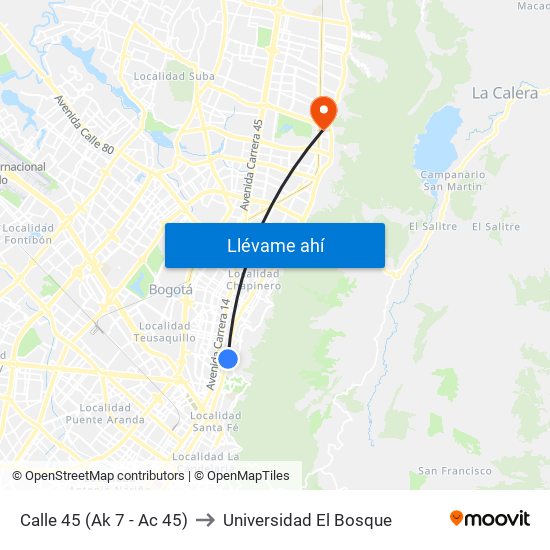 Calle 45 (Ak 7 - Ac 45) to Universidad El Bosque map